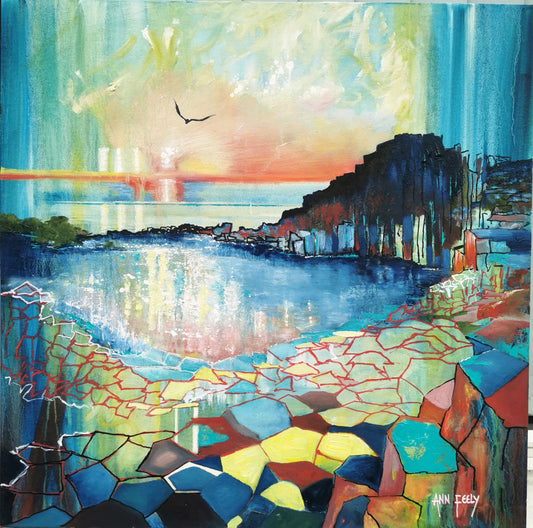 A Giant Step, The Giants Causeway, Northern Ireland, Original Painting By Ann Feely Artist