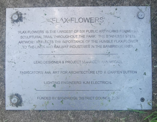 Flax Flowers Plaque, Solutide Park, Banbridge, Ann Feely Artist